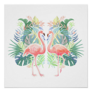 Schöne Märchen für zwei Flamingo Tropical Blume Poster