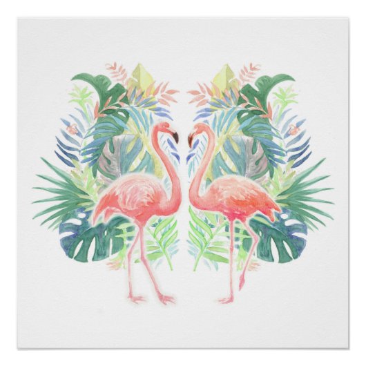 Schöne Märchen für zwei Flamingo Tropical Blume Poster (Vorderseite)