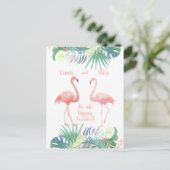 Schöne Märchen für zwei Flamingo Tropical Blume Postkarte (Stehend Vorderseite)