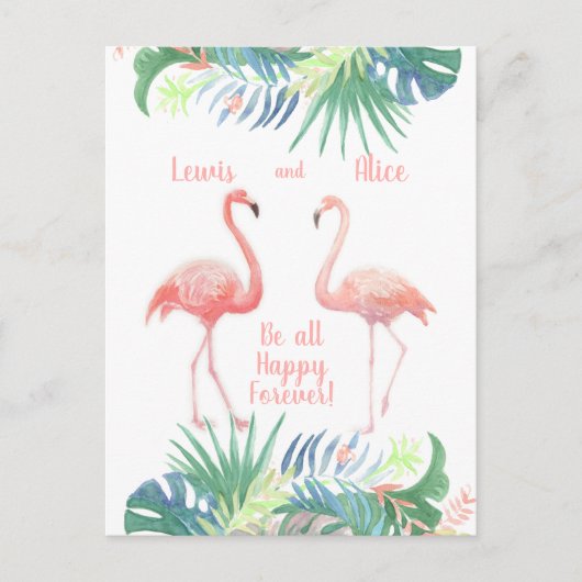 Schöne Märchen für zwei Flamingo Tropical Blume Postkarte (Vorderseite)
