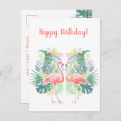 Schöne Märchen für zwei Flamingo Tropical Blume Postkarte (Vorne/Hinten)