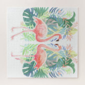Schöne Märchen für zwei Flamingo Tropical Blume Puzzle (Horizontal)