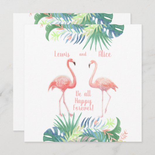 Schöne Märchen für zwei Flamingo Tropical Blume Save The Date (Vorne/Hinten)