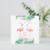 Schöne Märchen für zwei Flamingo Tropical Blume Save The Date (Stehend Vorderseite)