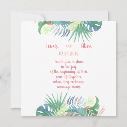 Schöne Märchen für zwei Flamingo Tropical Blume Save The Date (Rückseite)