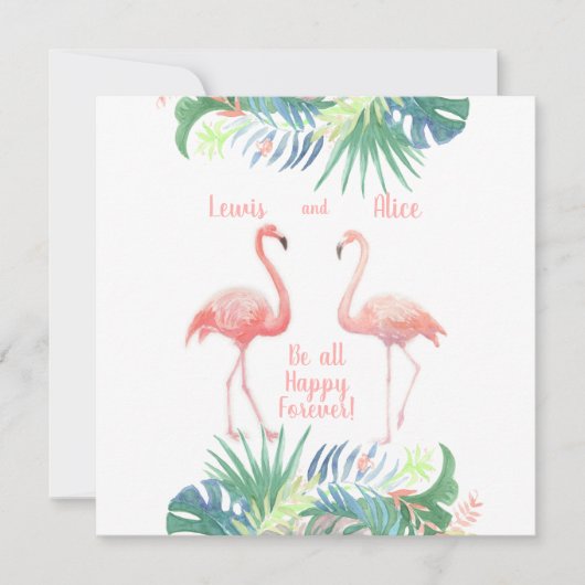 Schöne Märchen für zwei Flamingo Tropical Blume Save The Date (Vorderseite)