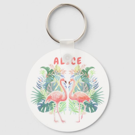 Schöne Märchen für zwei Flamingo Tropical Blume Schlüsselanhänger (Vorderseite)