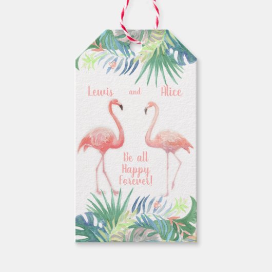 Schöne Märchen für zwei Flamingo - Wasserfarbe Geschenkanhänger (Vorderseite)