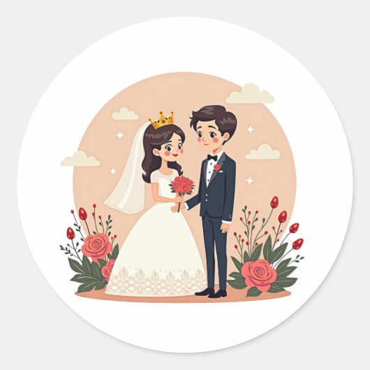 Schöne Märchenbrücke und Bräutigam - Kawaii Stil Runder Aufkleber (Vorderseite)