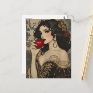 Schöne Märchenfrau mit einem roten Apfel Postkarte