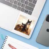 Schöne Mare- und Foal-Malerei Aufkleber (Laptop mit iPhone)