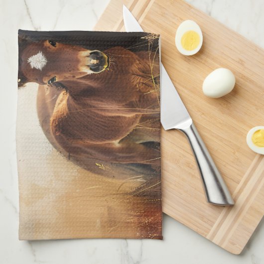 Schöne Mare- und Foal-Malerei Geschirrtuch (Viertel Falte)