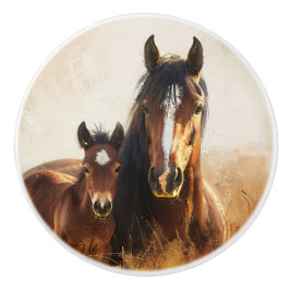 Schöne Mare- und Foal-Malerei Keramikknauf