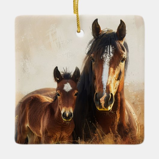 Schöne Mare- und Foal-Malerei Keramikornament (Vorderseite)