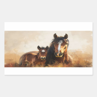 Schöne Mare- und Foal-Malerei Rechteckiger Aufkleber