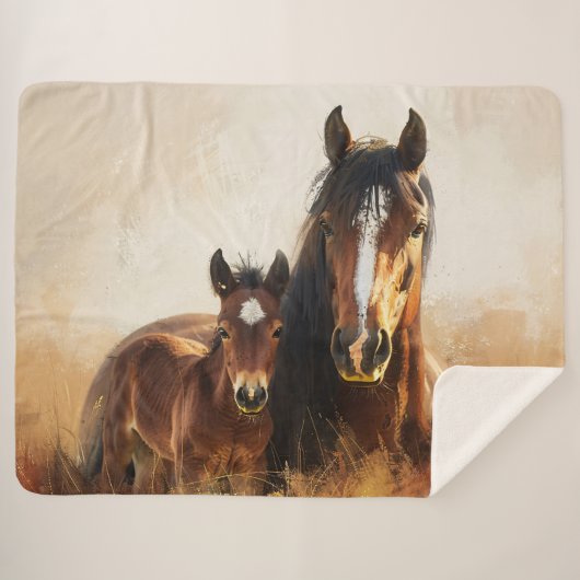Schöne Mare- und Foal-Malerei Sherpadecke (Vorderseite (Horizontal))