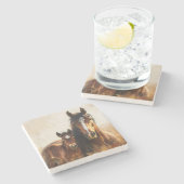 Schöne Mare- und Foal-Malerei Steinuntersetzer (Seitenansicht)