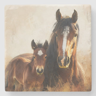 Schöne Mare- und Foal-Malerei Steinuntersetzer