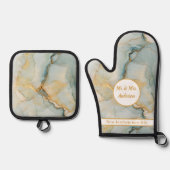 Schöne Marmorblau und Gold Moderne Paare Ofenhandschuh & Topflappen-Set (Vorderseite)