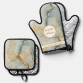 Schöne Marmorblau und Gold Moderne Paare Ofenhandschuh & Topflappen-Set (Vorderseite/Rückseite)