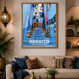 Schöne marokkanische Stadt Chefchaouen Blau Nord Poster