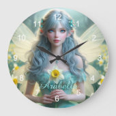Schöne März Fairy in Daffodien Große Wanduhr (Vorderseite)