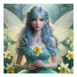 Schöne März Fairy in Daffodien Poster