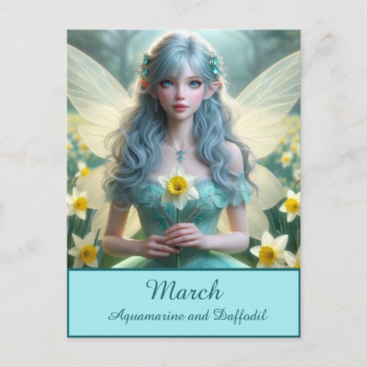 Schöne März Fairy in Daffodien Postkarte (Vorderseite)