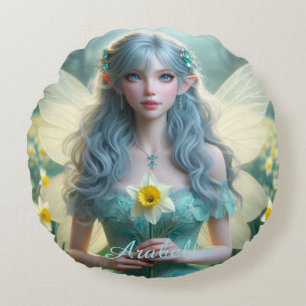 Schöne März Fairy in Daffodien Rundes Kissen