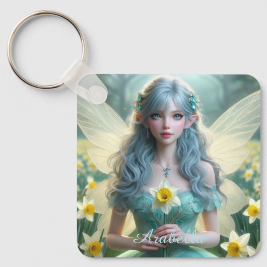Schöne März Fairy in Daffodien Schlüsselanhänger (Vorderseite)