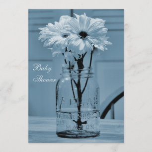 Schöne Mason Jar & Daisies Blue Baby Dusche Einladung