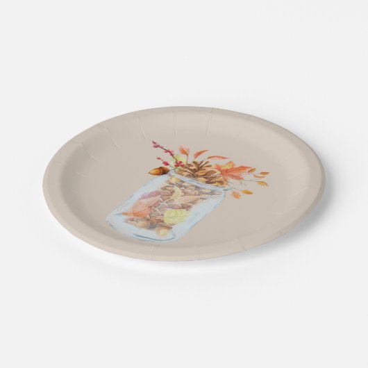 Schöne Mason Jar Fall Erntedank Wasserfarbe Pappteller (Schrägansicht)