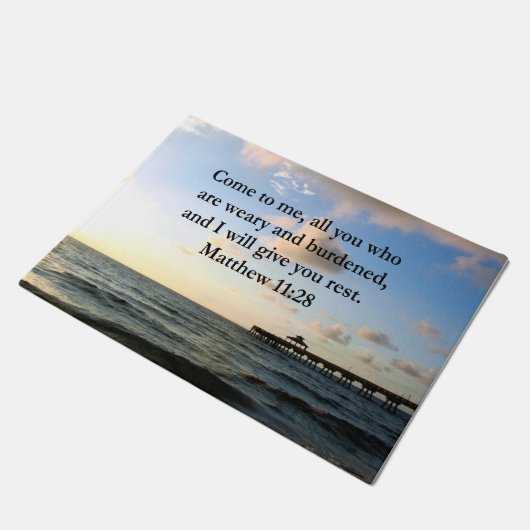 SCHÖNE MATTHEW 11:28 SCRIPTURE VERSE FUßMATTE (Schrägansicht)