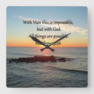 SCHÖNE MATTHEW 19:26 FOTO-DESIGN QUADRATISCHE WANDUHR