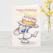 Schöne Maus mit riesigem Kuchen, Happy Birthday Karte (Gelbe Blume)