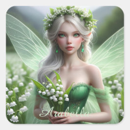 Schöne May Fairy in Lilies of the Valley Quadratischer Aufkleber