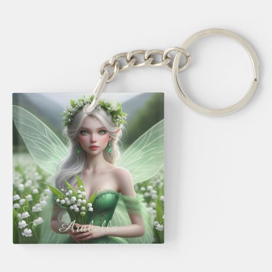Schöne May Fairy in Lilies of the Valley Schlüsselanhänger (Rückseite)