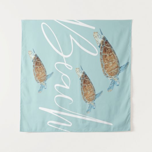 Schöne Meeresschildkröte mit Strandtext Wandteppich (Vorderseite (Horizontal))