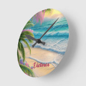 Schöne Meereswellen und Palmen Runde Wanduhr (Winkel)