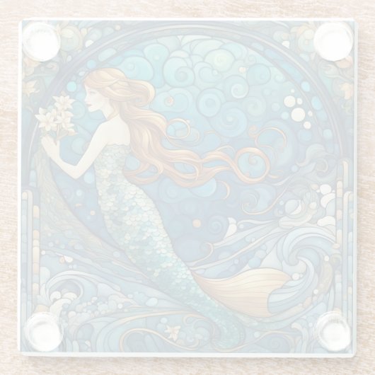 Schöne Meerjungfrau Art Deco Stil Blau Glasuntersetzer (Rückseite)