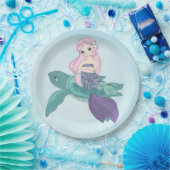 Schöne Meerjungfrau auf einer Meeresschildkröte Pappteller (Party)