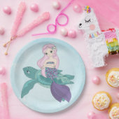 Schöne Meerjungfrau auf einer Meeresschildkröte Pappteller (Party)