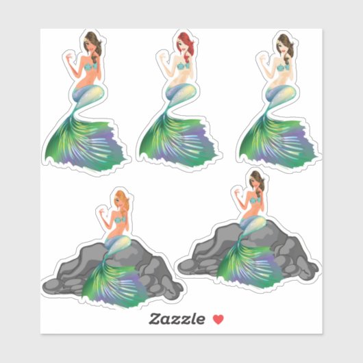 Schöne Meerjungfrau farbenfroh Aufkleber (Blatt)