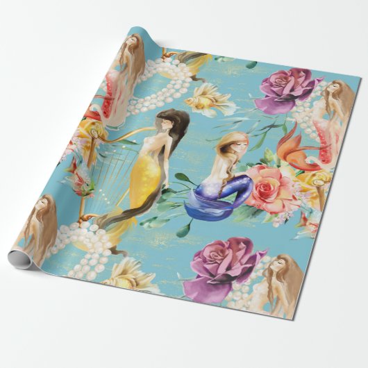 Schöne Meerjungfrau farbenfroh Geschenkpapier (Ungerollt)