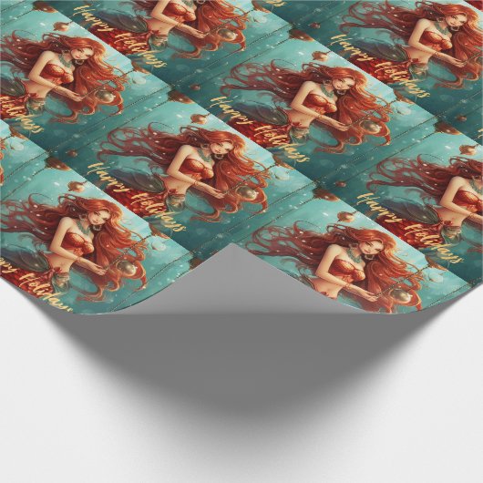 Schöne Meerjungfrau Happy Holidays Weihnachten Geschenkpapier (Ecke)