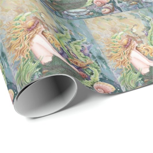 Schöne Meerjungfrau mit Fisch und Muscheln Geschenkpapier (Rolleneckpunkt)