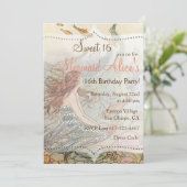 Schöne Meerjungfrau Vintag Sweet 16 Geburtstag Ein Einladung (Stehend Vorderseite)