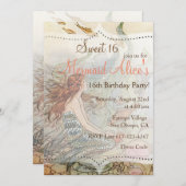 Schöne Meerjungfrau Vintag Sweet 16 Geburtstag Ein Einladung (Vorne/Hinten)