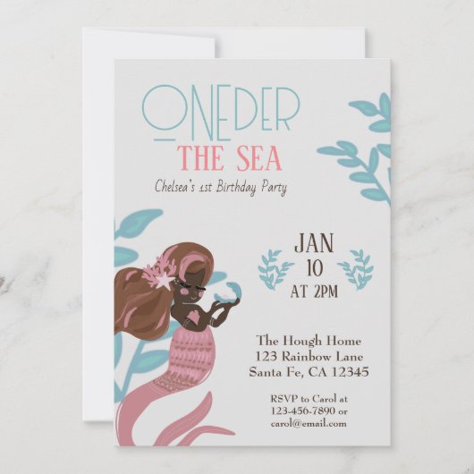 Schöne Meerjungfrauen erster Geburtstag Einladung (Vorderseite)