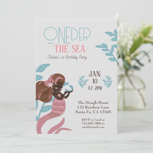 Schöne Meerjungfrauen erster Geburtstag Einladung (Stehend Vorderseite)